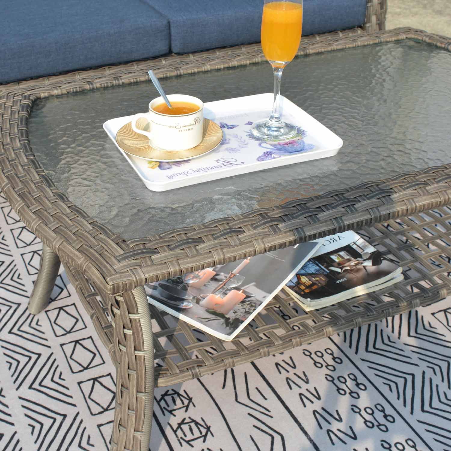 Ovios Outdoor Furniture 4-Piece High Back Grey Wicker with Cushion and Table
