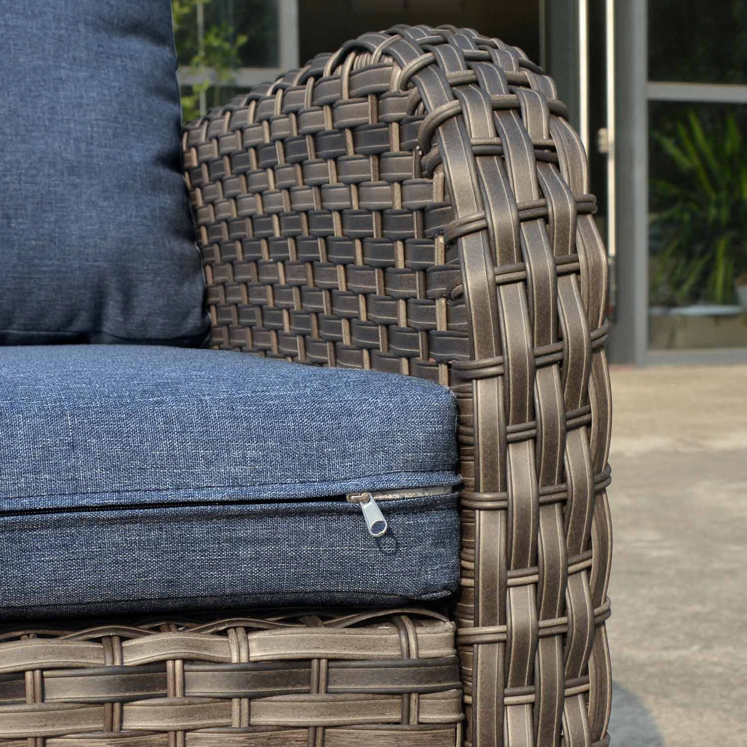 Ovios Outdoor Furniture 4-Piece High Back Grey Wicker with Cushion and Table