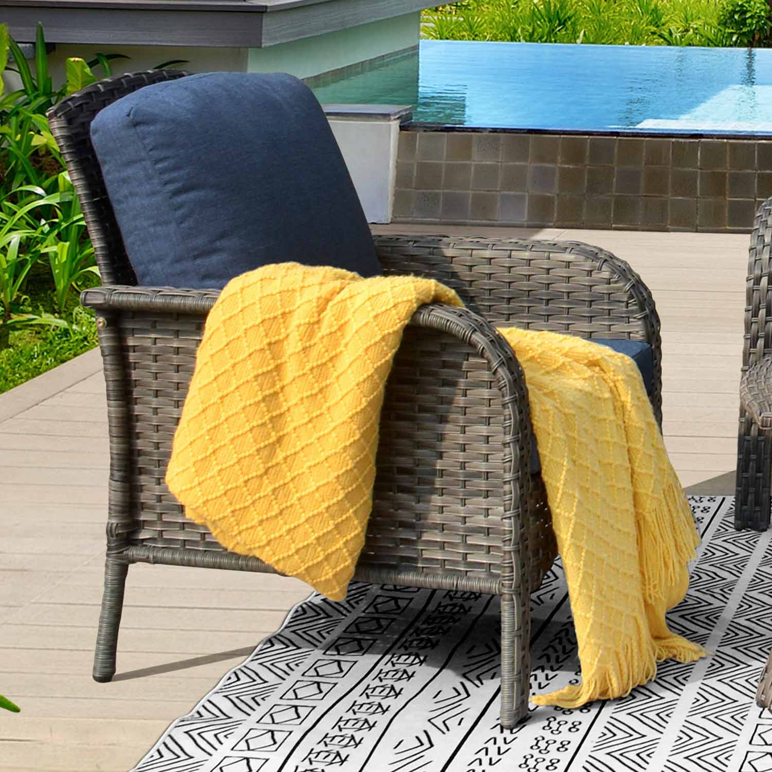 Ovios Outdoor Furniture 4-Piece High Back Grey Wicker with Cushion and Table