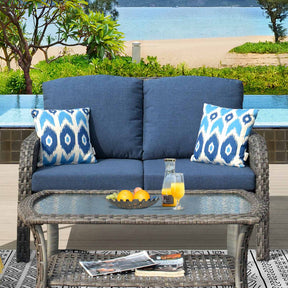 Ovios Outdoor Furniture 4-Piece High Back Grey Wicker with Cushion and Table