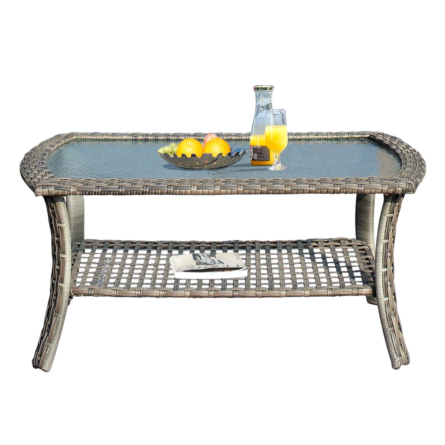 Ovios Outdoor Furniture 4-Piece High Back Grey Wicker with Cushion and Table