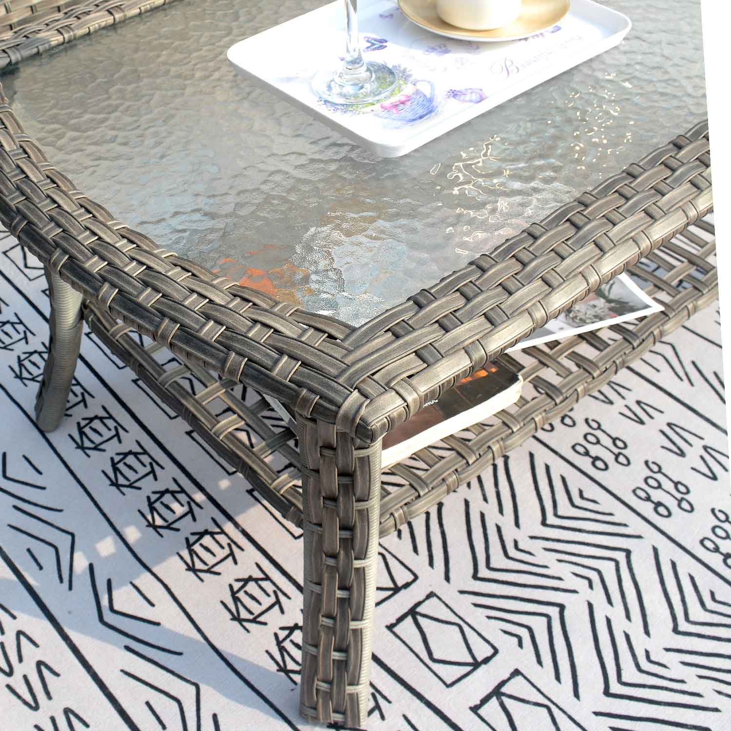 Ovios Outdoor Furniture 4-Piece High Back Grey Wicker with Cushion and Table