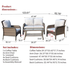 Ovios Outdoor Furniture 4-Piece High Back Grey Wicker with Cushion and Table