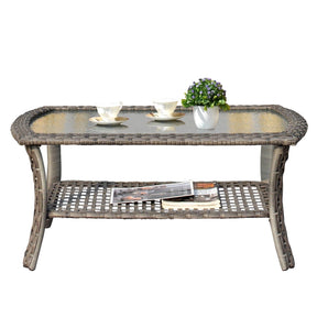 Ovios Outdoor Furniture 4-Piece High Back Grey Wicker with Cushion and Table