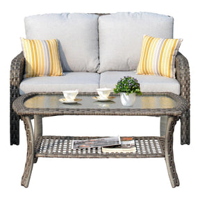 Ovios Outdoor Furniture 4-Piece High Back Grey Wicker with Cushion and Table
