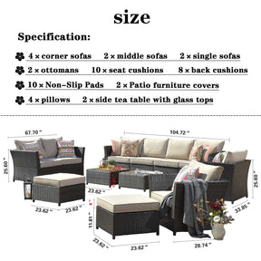 Ovios Patio Conversation Set Rimaru 12-Piece with 4 Pillows, No Assembly Required