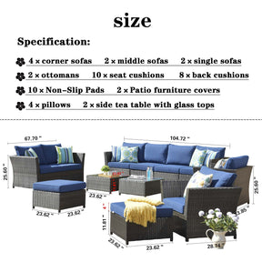 Ovios Patio Conversation Set Rimaru 12-Piece with 4 Pillows, No Assembly Required