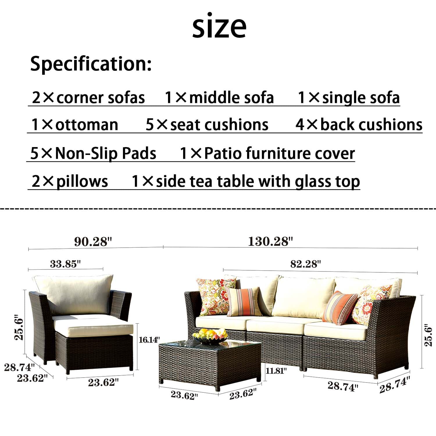 Ovios Patio Furniture Set Rimaru 6-Piece with 2 Pillows, No Assembly Required