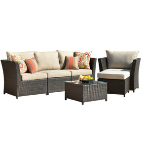 Ovios Patio Furniture Set Rimaru 6-Piece with 2 Pillows, No Assembly Required