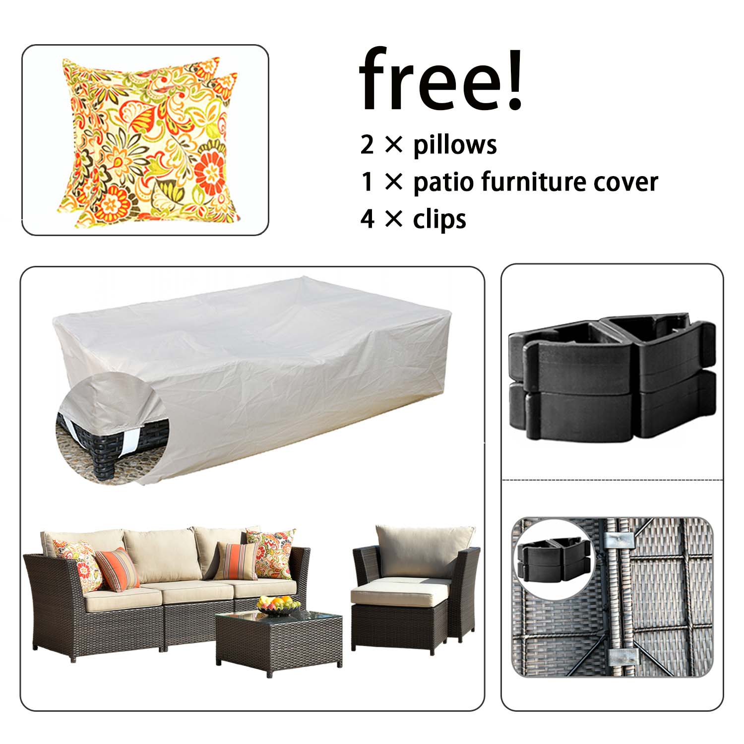 Ovios Patio Furniture Set Rimaru 6-Piece with 2 Pillows, No Assembly Required