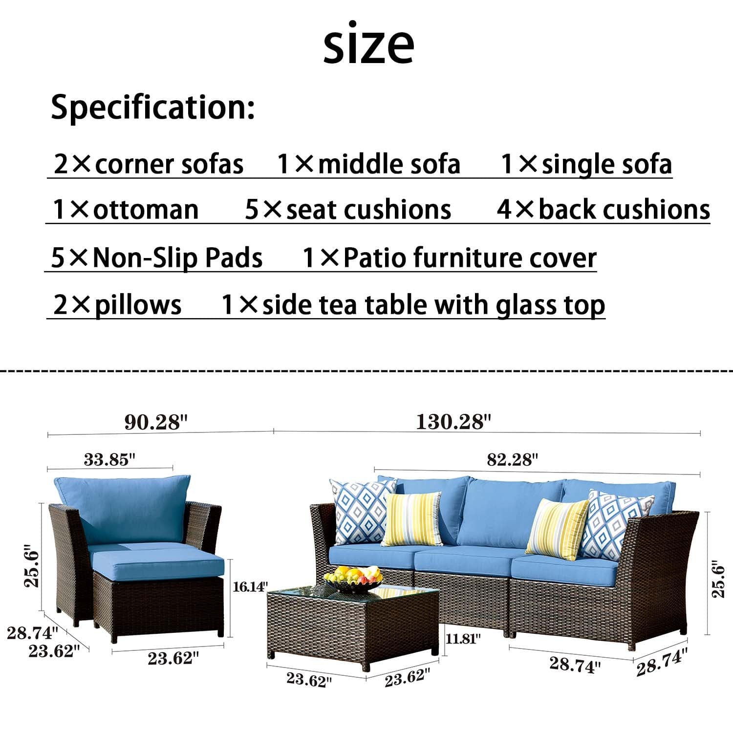 Ovios Patio Furniture Set Rimaru 6-Piece with 2 Pillows, No Assembly Required