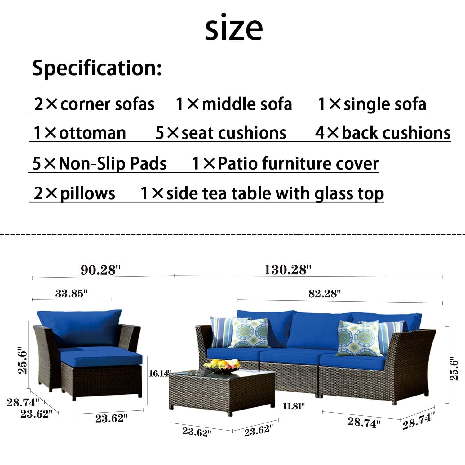 Ovios Patio Furniture Set Rimaru 6-Piece with 2 Pillows, No Assembly Required