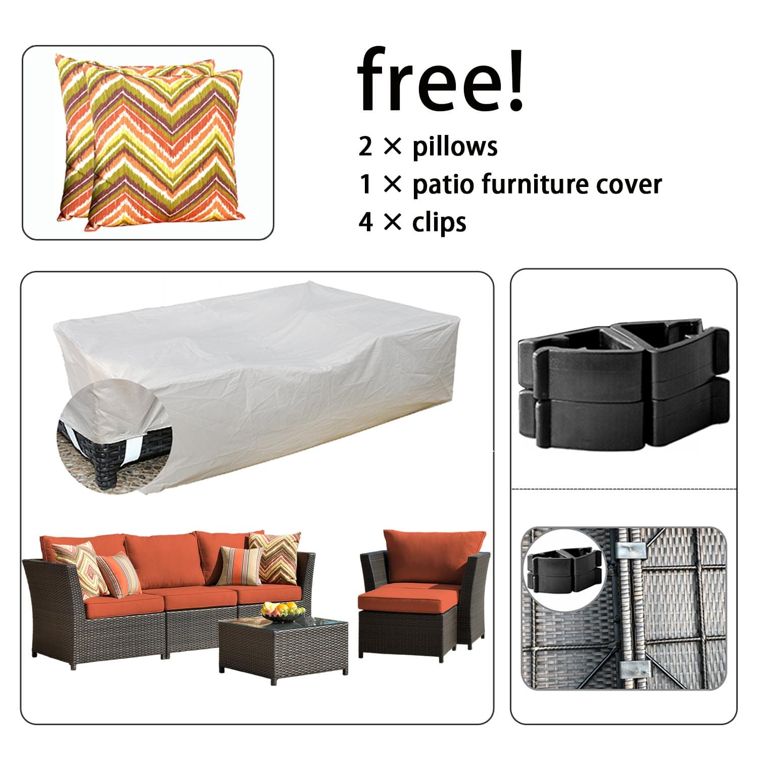 Ovios Patio Furniture Set Rimaru 6-Piece with 2 Pillows, No Assembly Required