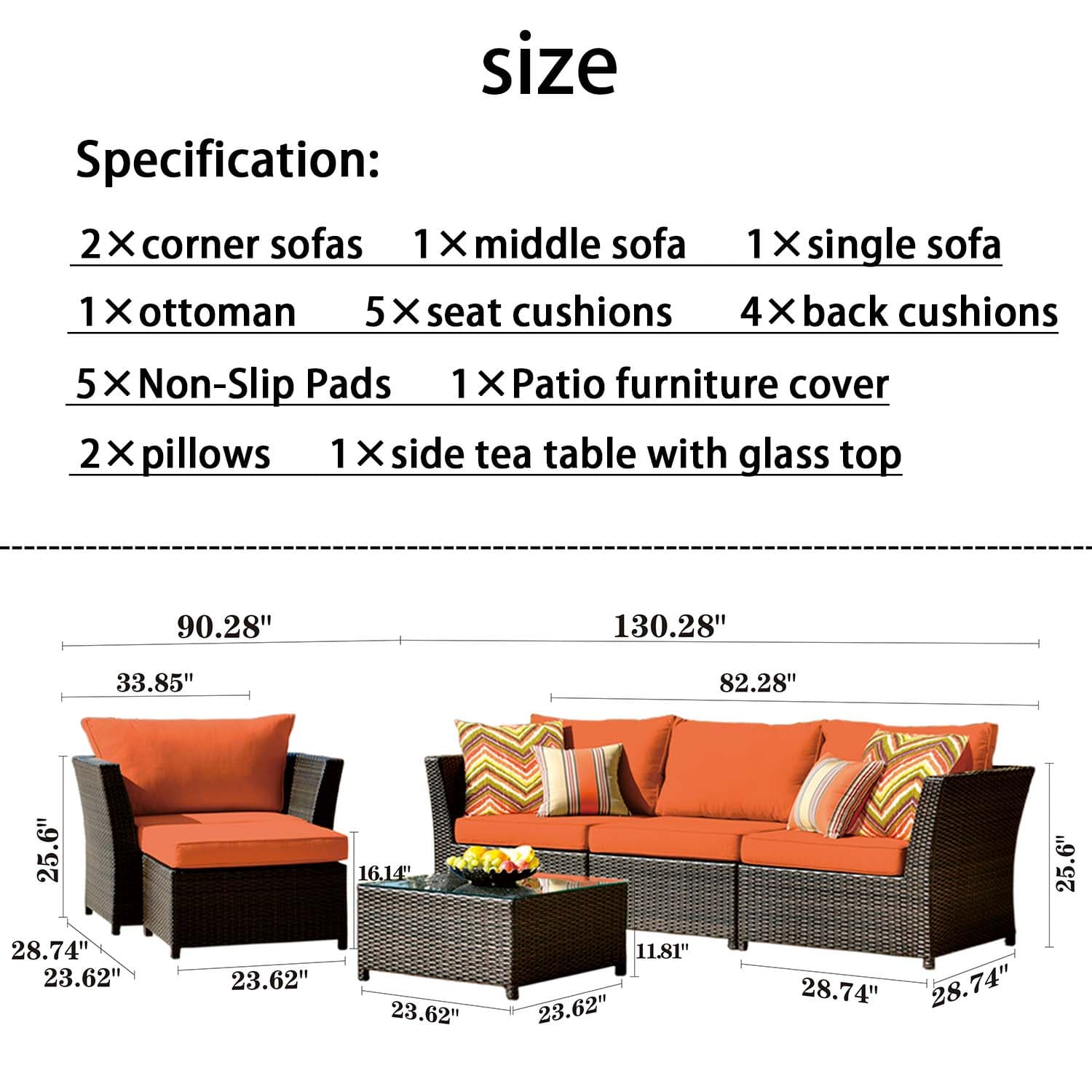 Ovios Patio Furniture Set Rimaru 6-Piece with 2 Pillows, No Assembly Required