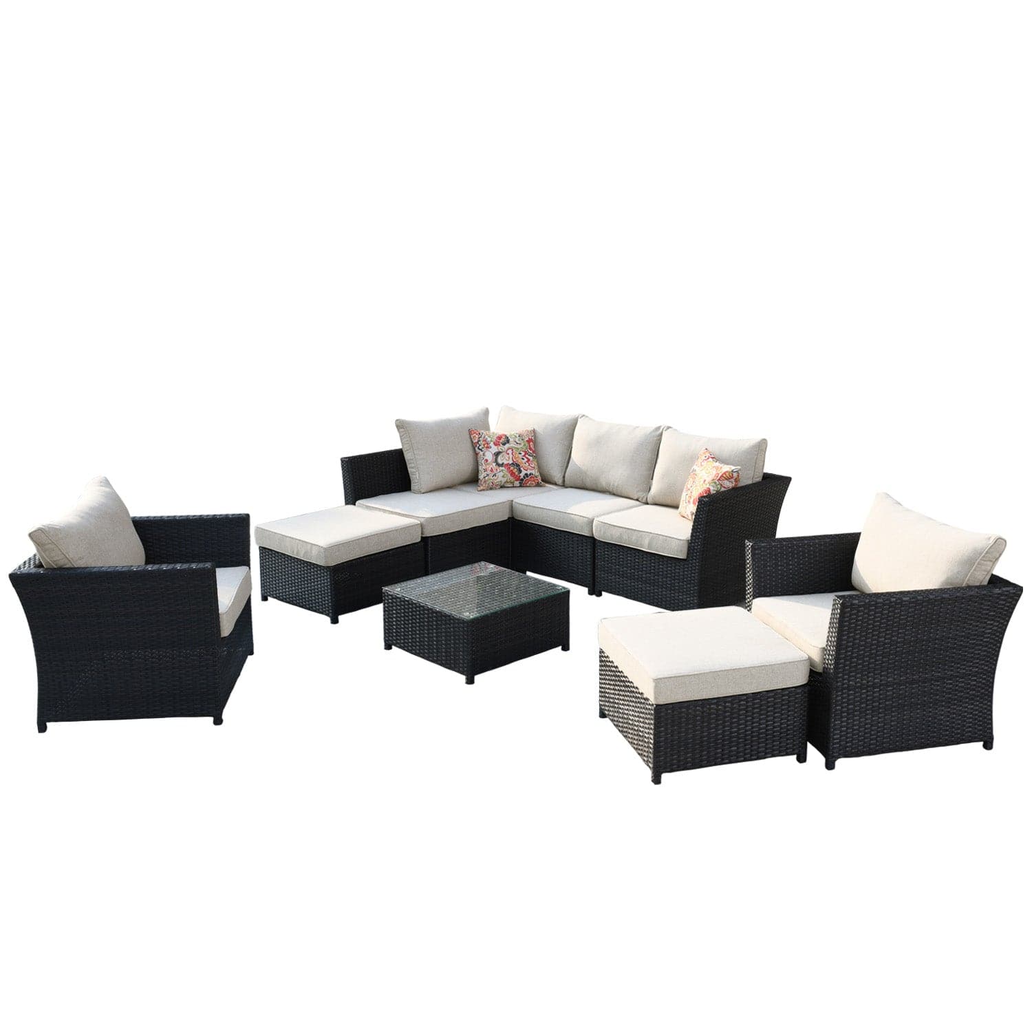 Ovios Patio Conversation Set Rimaru 9-Piece with 2 Chairs and 2 Pillows, No Assembly Required
