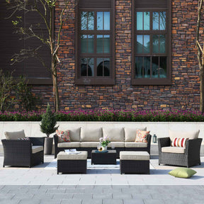 Ovios Patio Conversation Set Rimaru 9-Piece with 2 Chairs and 2 Pillows, No Assembly Required