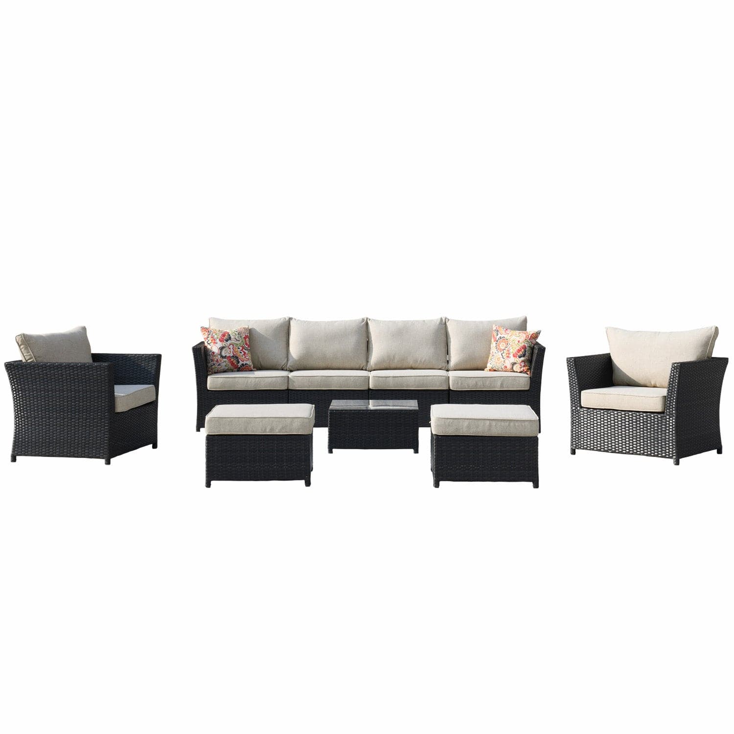 Ovios Patio Conversation Set Rimaru 9-Piece with 2 Chairs and 2 Pillows, No Assembly Required