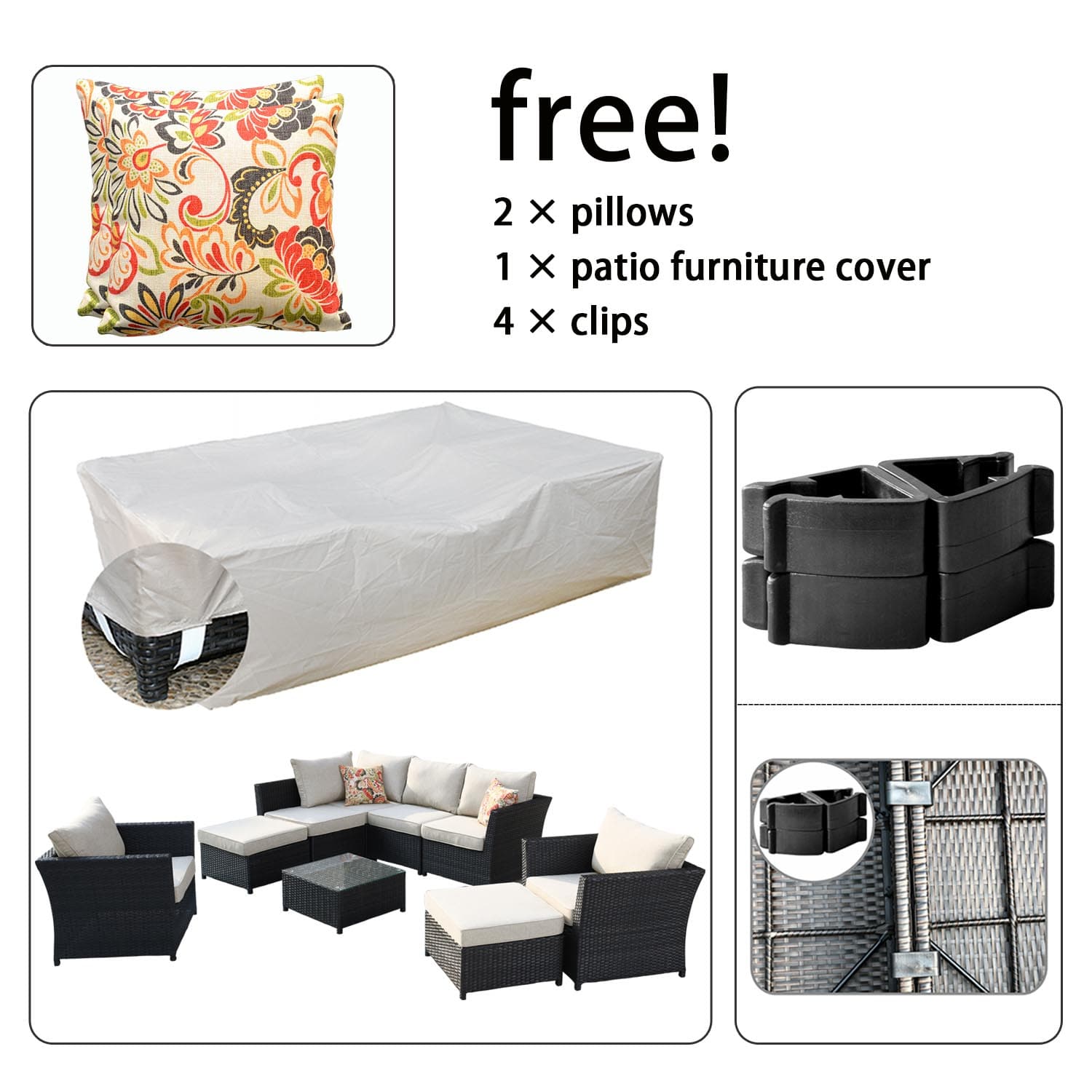 Ovios Patio Conversation Set Rimaru 9-Piece with 2 Chairs and 2 Pillows, No Assembly Required