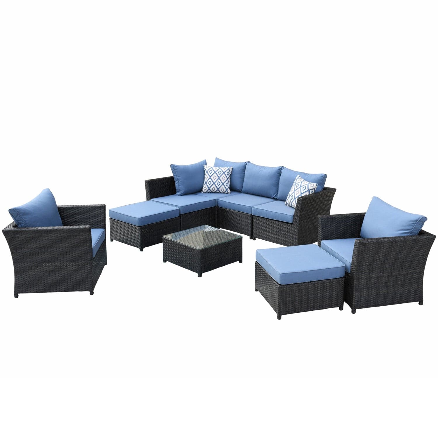 Ovios Patio Conversation Set Rimaru 9-Piece with 2 Chairs and 2 Pillows, No Assembly Required