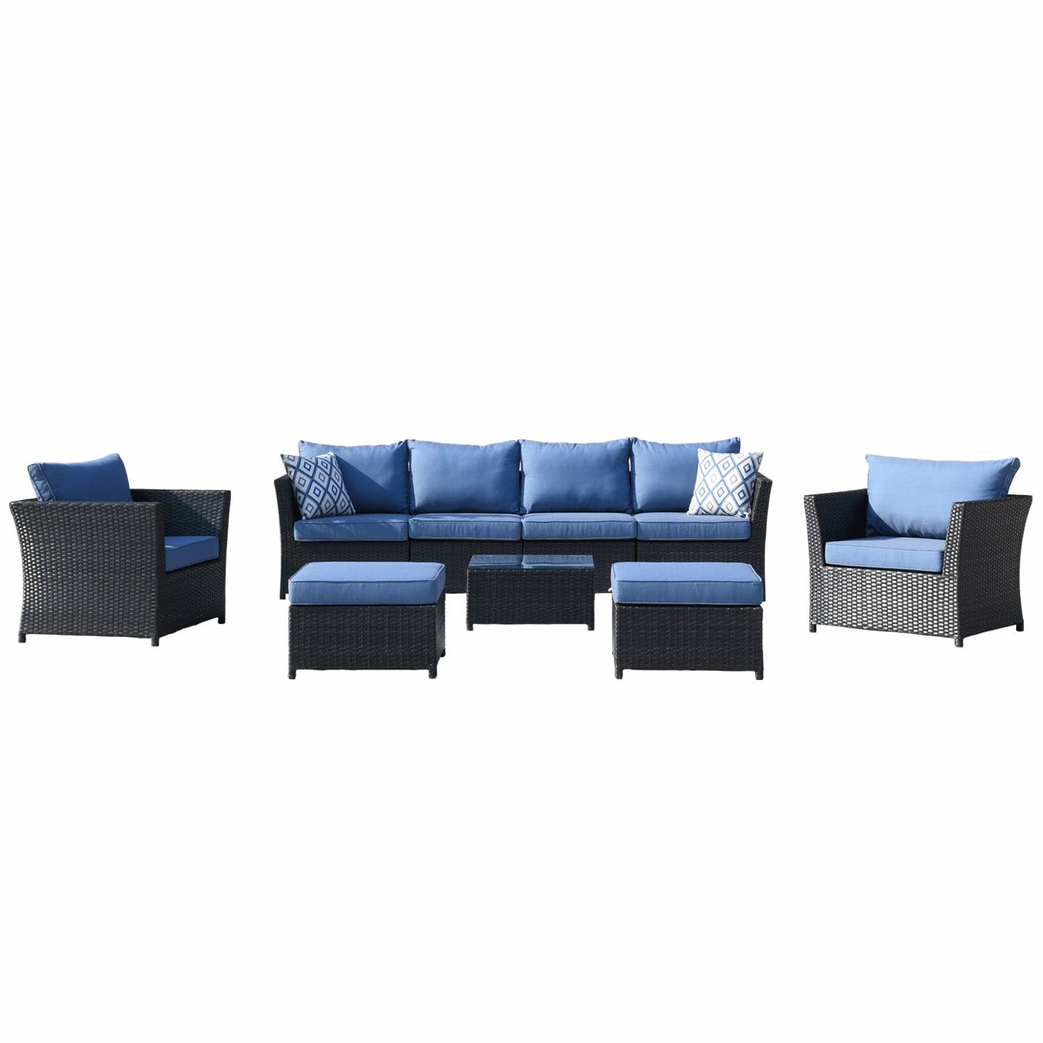 Ovios Patio Conversation Set Rimaru 9-Piece with 2 Chairs and 2 Pillows, No Assembly Required