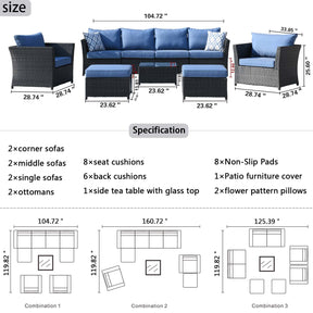 Ovios Patio Conversation Set Rimaru 9-Piece with 2 Chairs and 2 Pillows, No Assembly Required