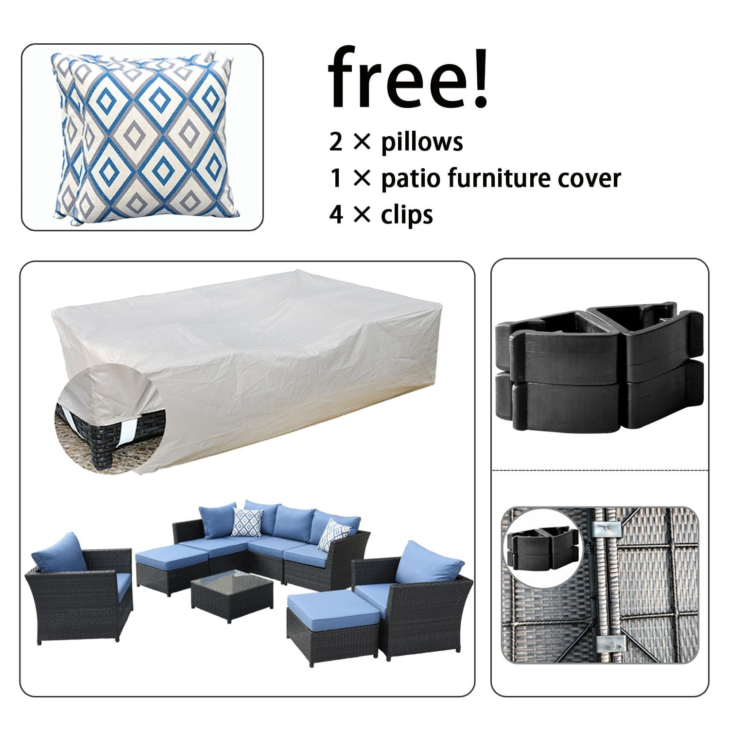 Ovios Patio Conversation Set Rimaru 9-Piece with 2 Chairs and 2 Pillows, No Assembly Required