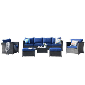 Ovios Patio Conversation Set Rimaru 9-Piece with 4 Pillows, No Assembly Required