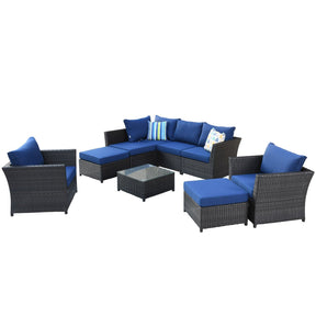 Ovios Patio Conversation Set Rimaru 9-Piece with 2 Chairs and 2 Pillows, No Assembly Required