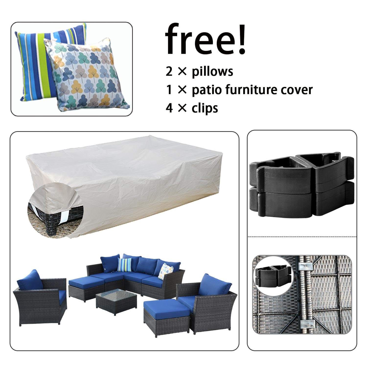 Ovios Patio Conversation Set Rimaru 9-Piece with 2 Chairs and 2 Pillows, No Assembly Required