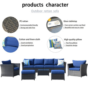 Ovios Patio Conversation Set Rimaru 9-Piece with 2 Chairs and 2 Pillows, No Assembly Required