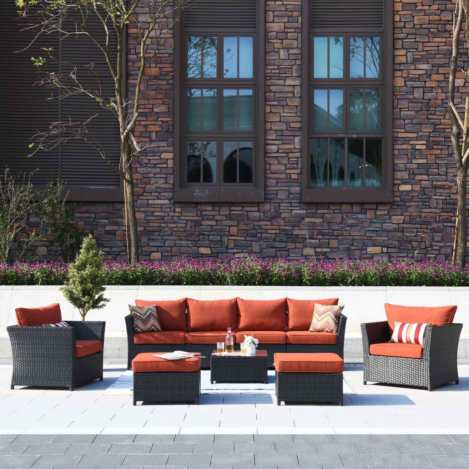 Ovios Patio Conversation Set Rimaru 9-Piece with 2 Chairs and 2 Pillows, No Assembly Required