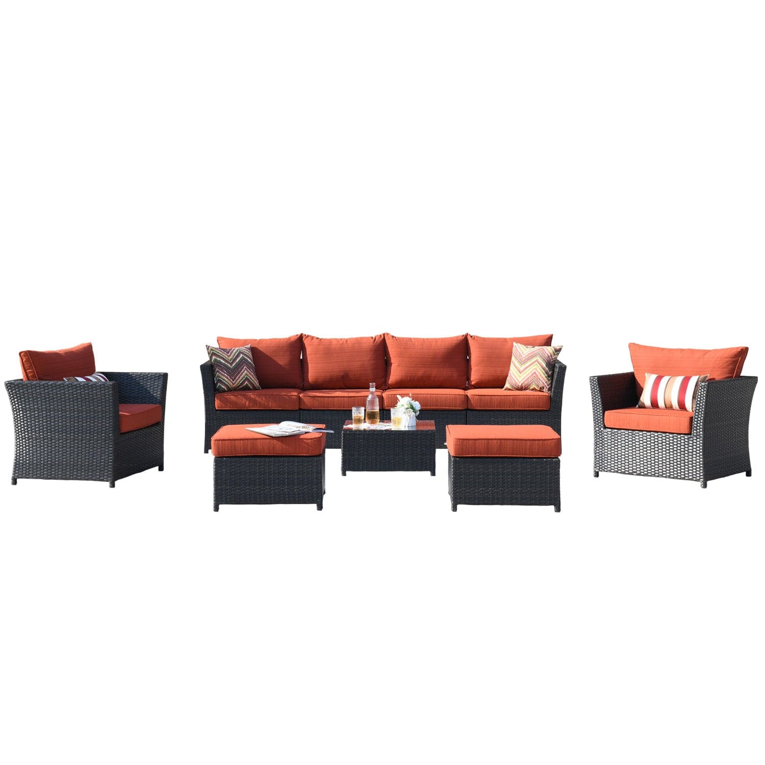 Ovios Patio Conversation Set Rimaru 9-Piece with 2 Chairs and 2 Pillows, No Assembly Required