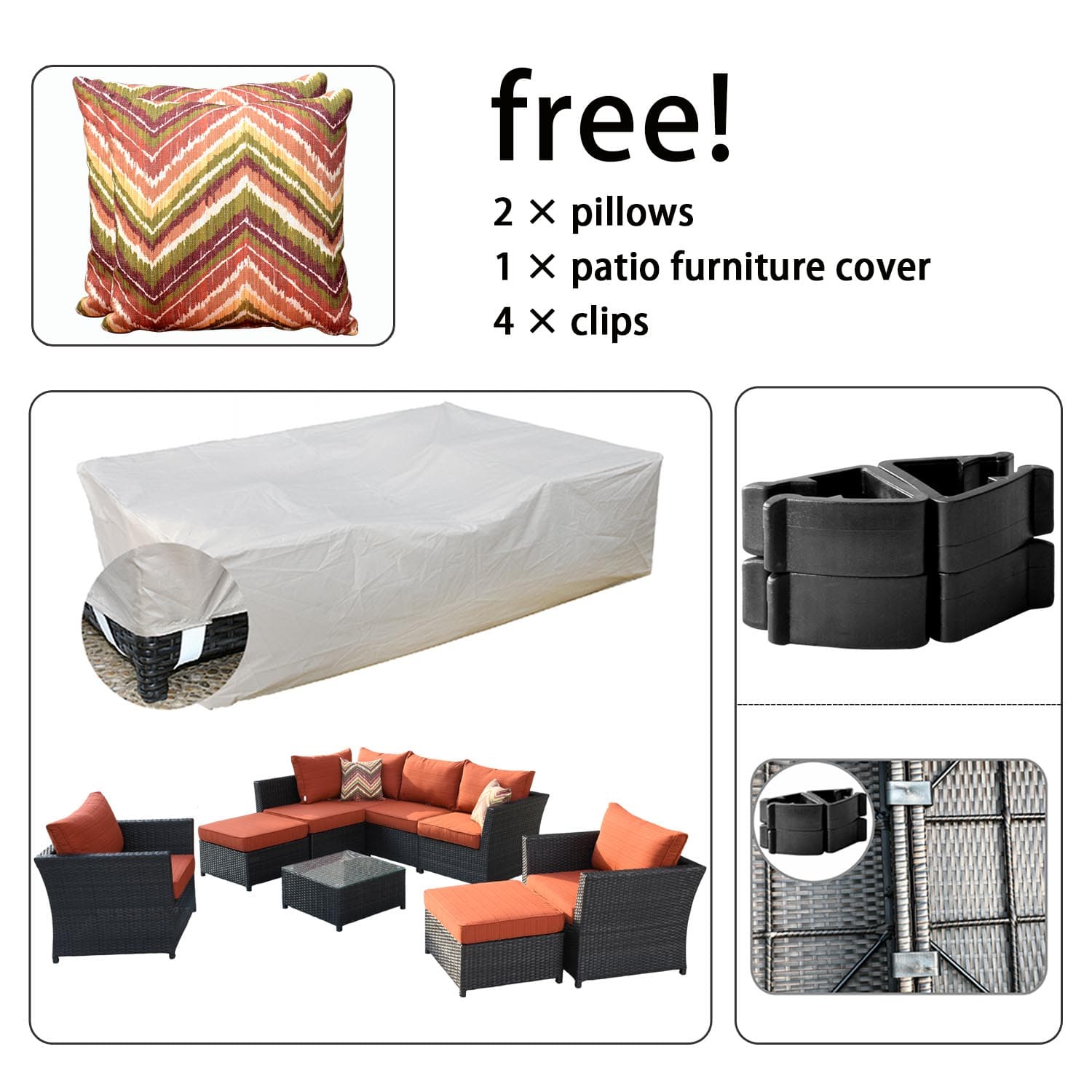 Ovios Patio Conversation Set Rimaru 9-Piece with 2 Chairs and 2 Pillows, No Assembly Required