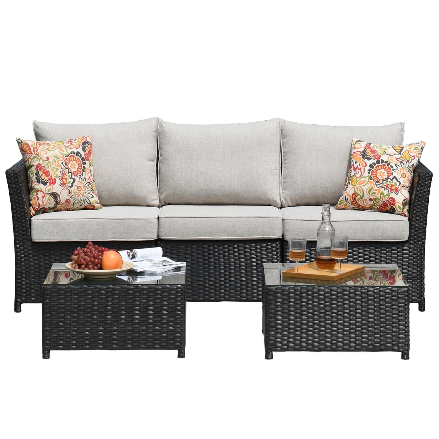 Ovios Patio Conversation Set Rimaru 9-Piece with 4 Pillows, Fully Assembled