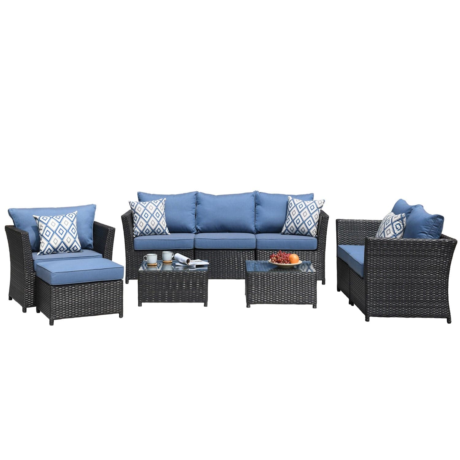 Ovios Patio Conversation Set Rimaru 9-Piece with 4 Pillows, Fully Assembled