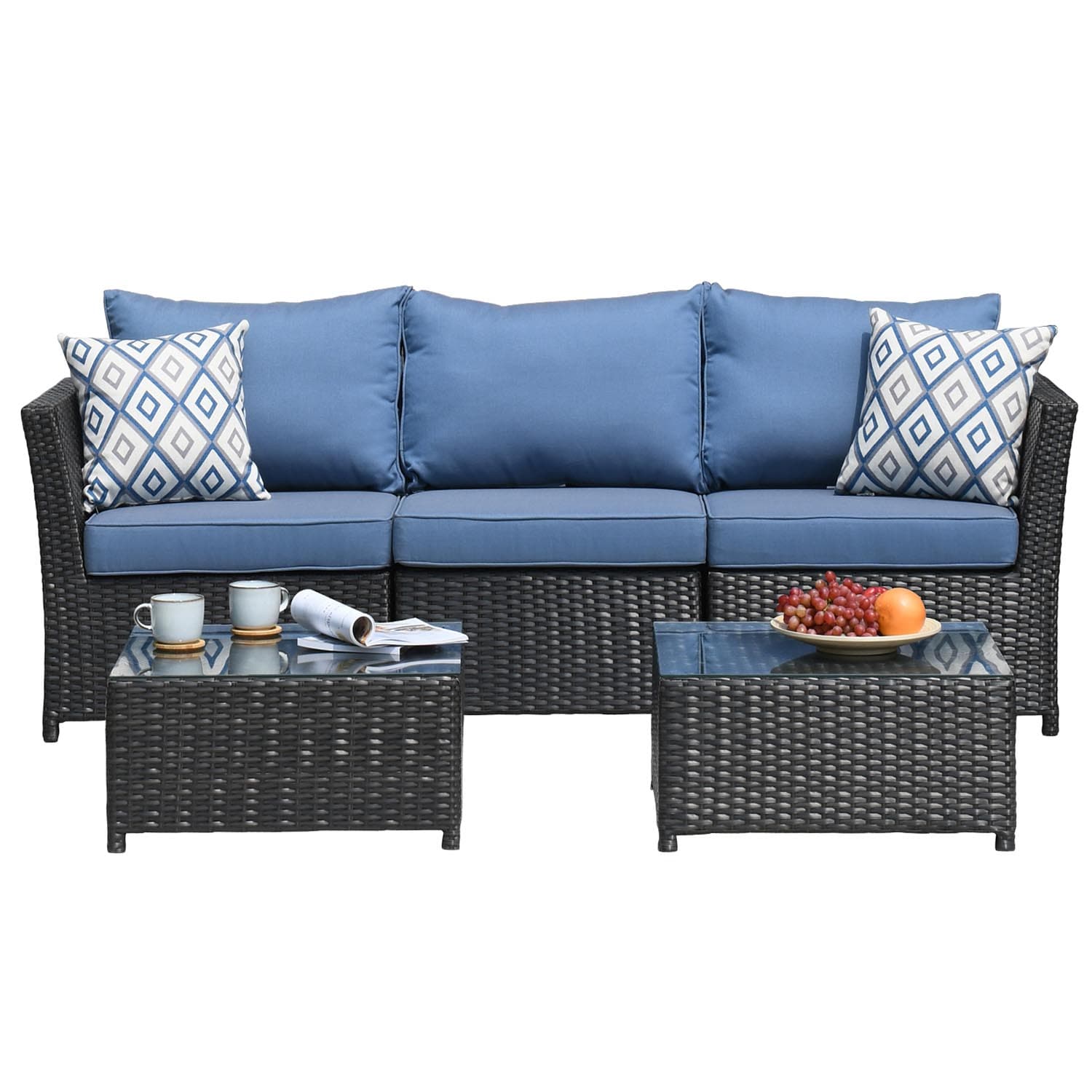 Ovios Patio Conversation Set Rimaru 9-Piece with 4 Pillows, No Assembly Required