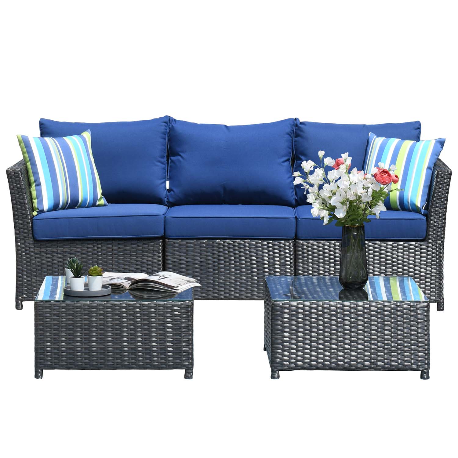Ovios Patio Conversation Set Rimaru 9-Piece with 4 Pillows, No Assembly Required