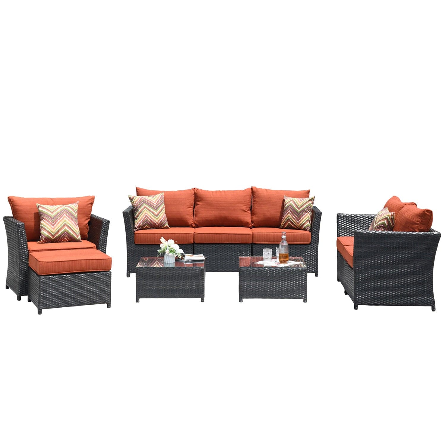 Ovios Patio Conversation Set Rimaru 9-Piece with 4 Pillows, Fully Assembled