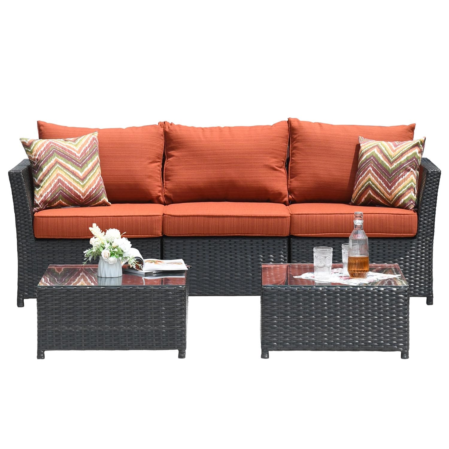 Ovios Patio Conversation Set Rimaru 9-Piece with 4 Pillows, No Assembly Required