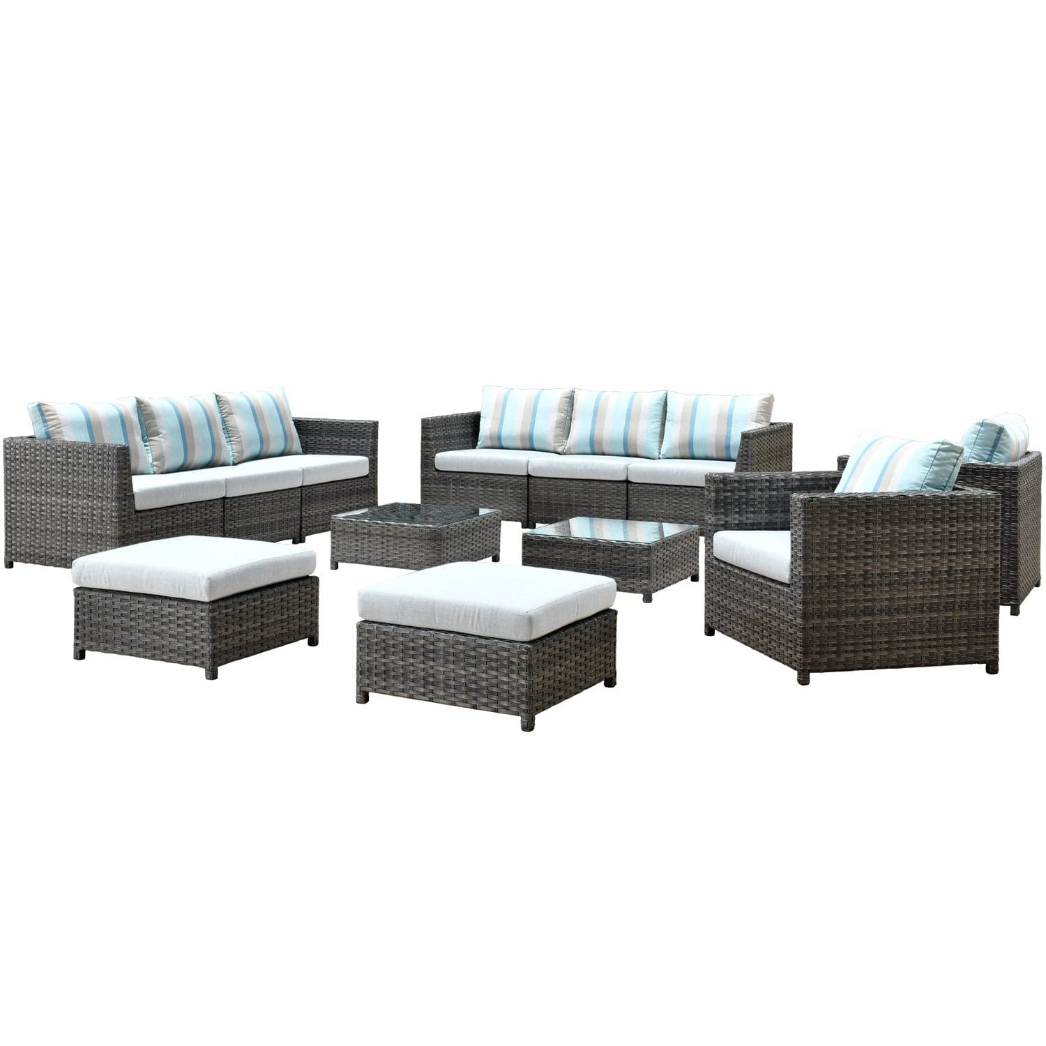 Ovios Patio Furniture Set Bigger Size 12-Piece with Grey Sunbrella, King Series, Fully Assembled