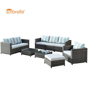 Ovios Patio Conversation 9-Piece Bigger Size Set with Grey Sunbrella, King Series, No Assembly Required