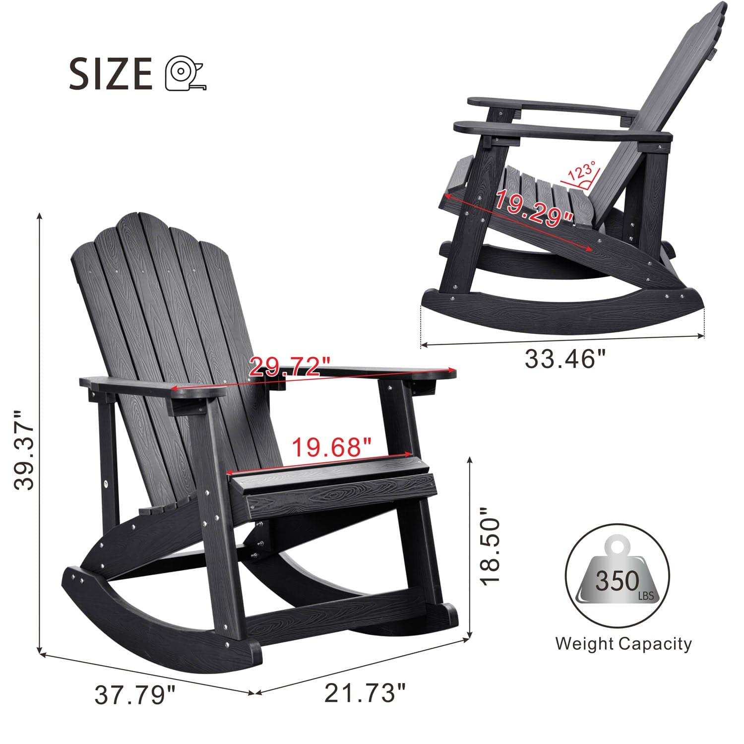 Ovios Outdoor Adirondack Rocker Chair, Waterproof Lounge Chair