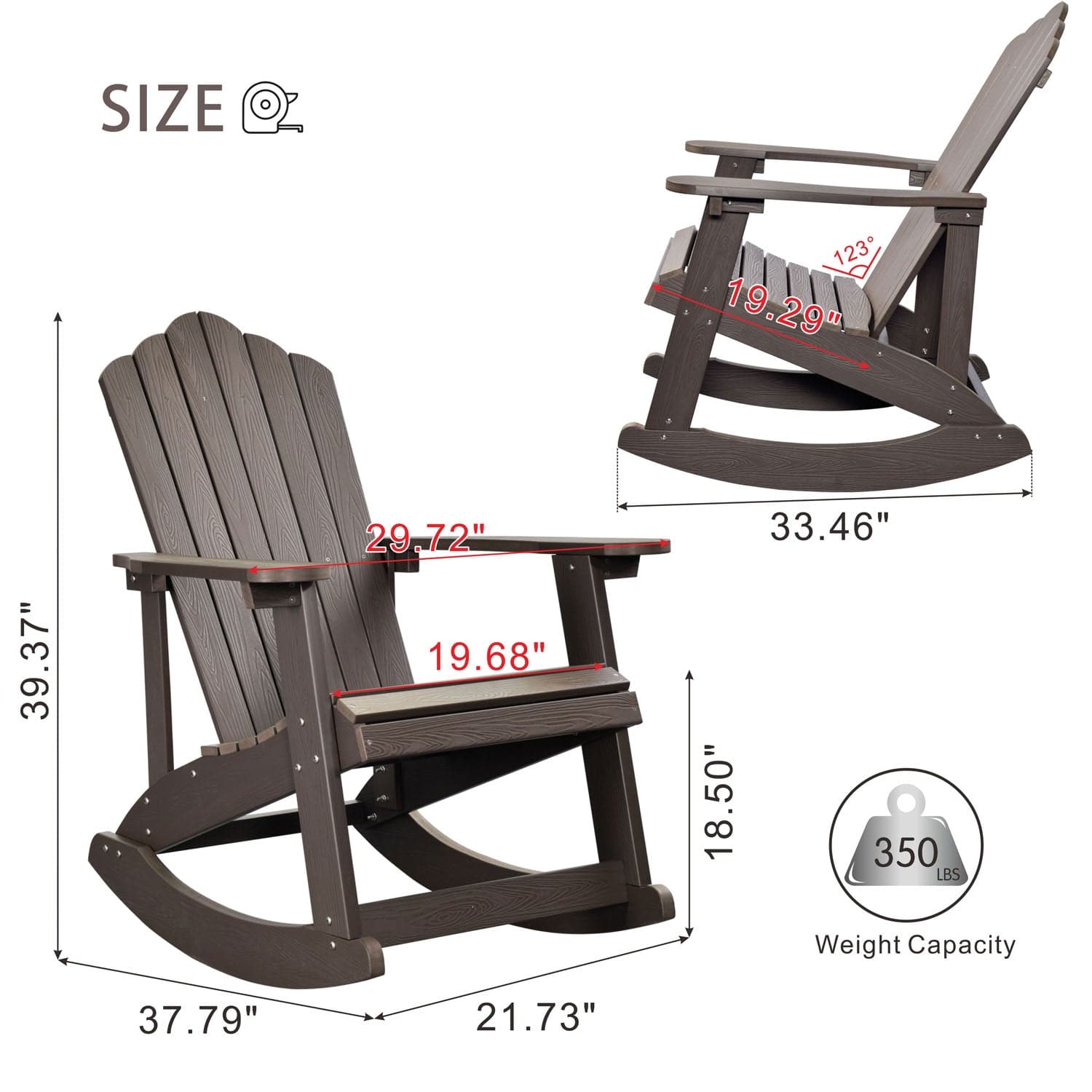 Ovios Outdoor Adirondack Rocker Chair, Waterproof Lounge Chair