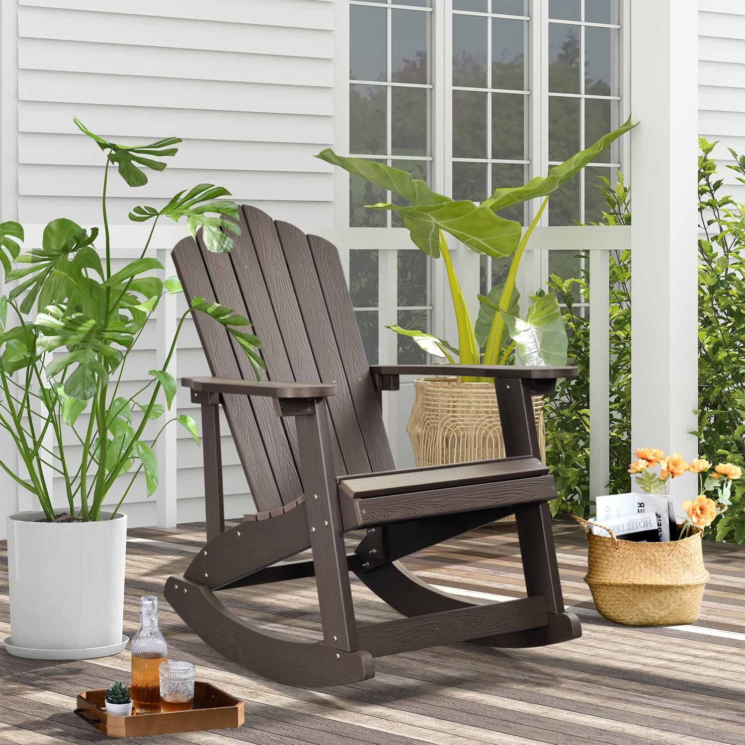 Ovios Outdoor Adirondack Rocker Chair, Waterproof Lounge Chair