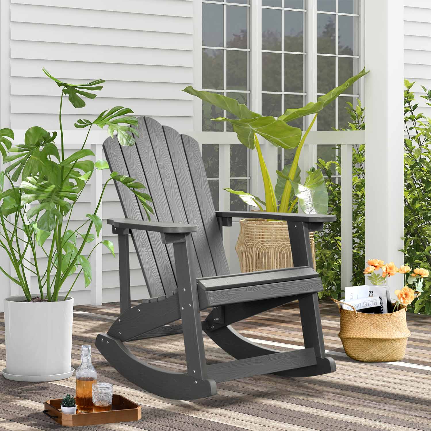 Ovios Outdoor Adirondack Rocker Chair, Waterproof Lounge Chair