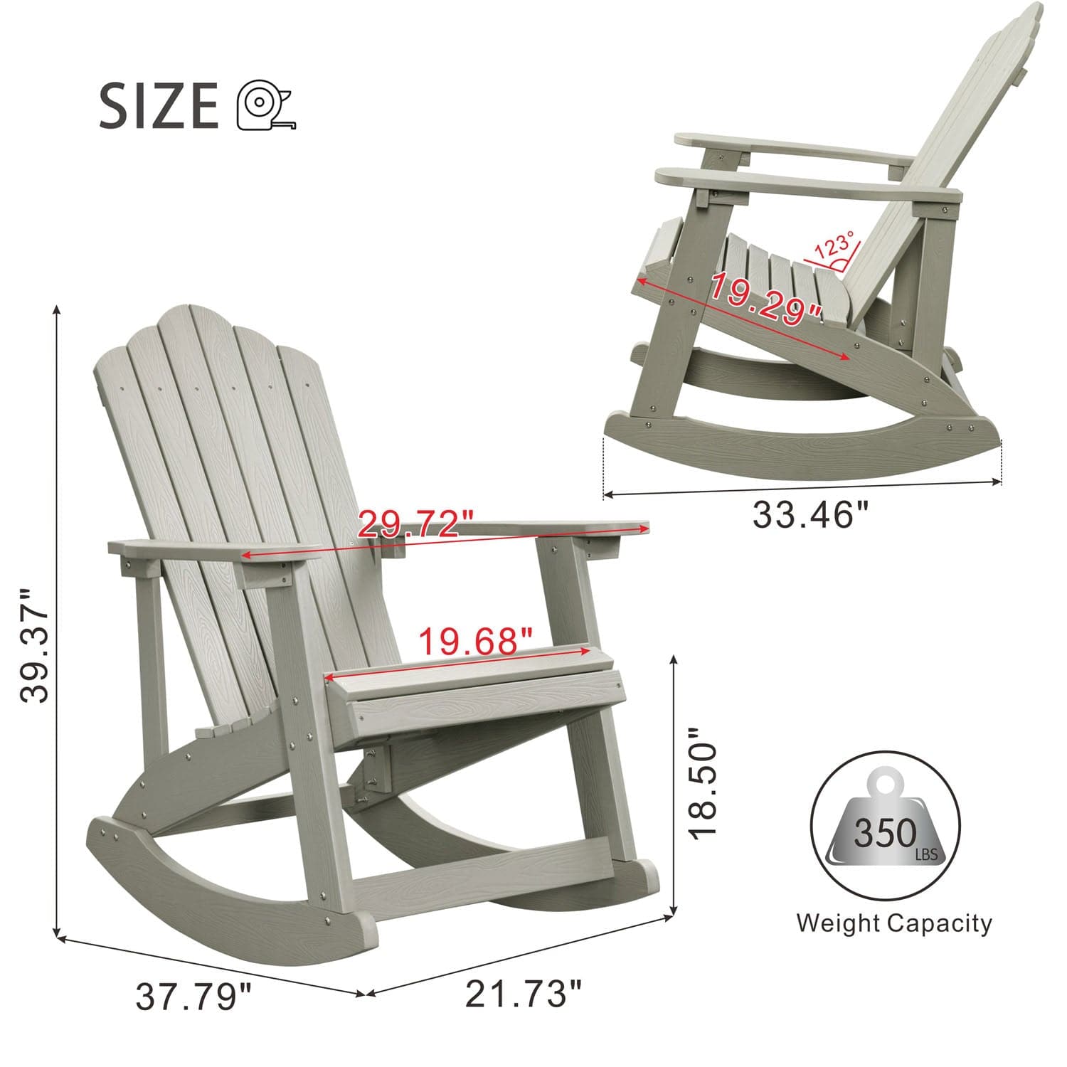 Ovios Outdoor Adirondack Rocker Chair, Waterproof Lounge Chair