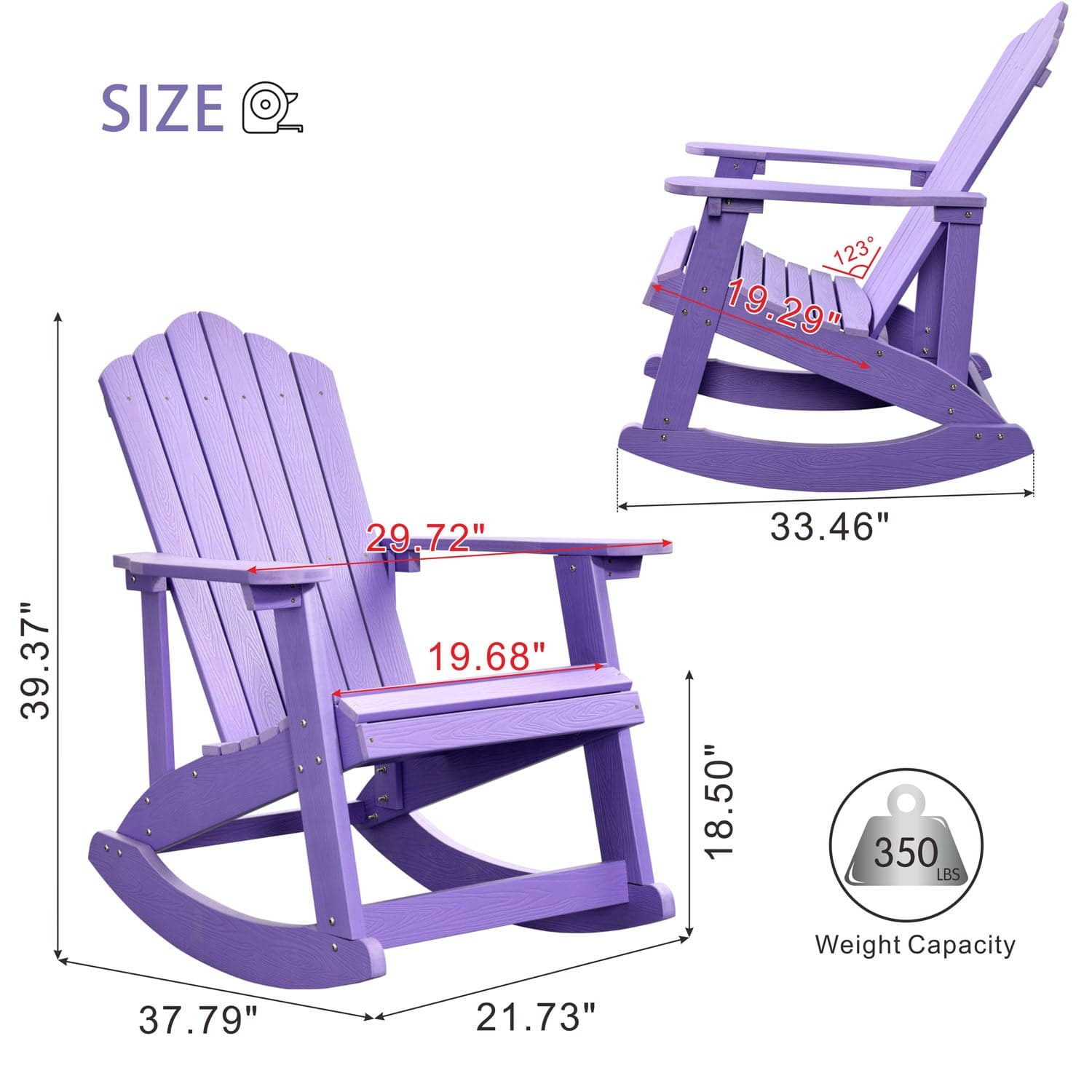 Ovios Outdoor Adirondack Rocker Chair, Waterproof Lounge Chair