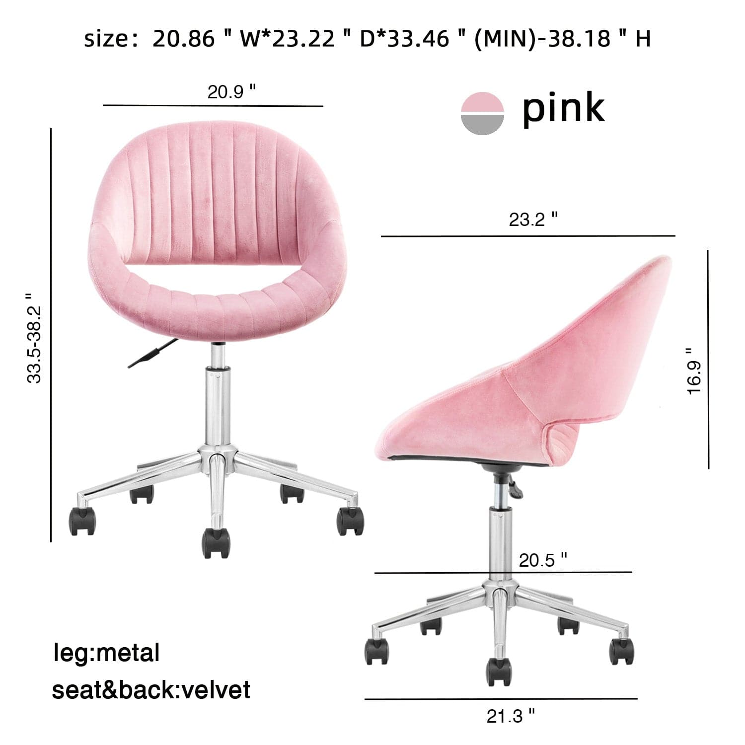 Ovios Cute Pink/Grey Cushion with Golden/Silver Base Desk Chair, Task Chair, Computer Desk Chair