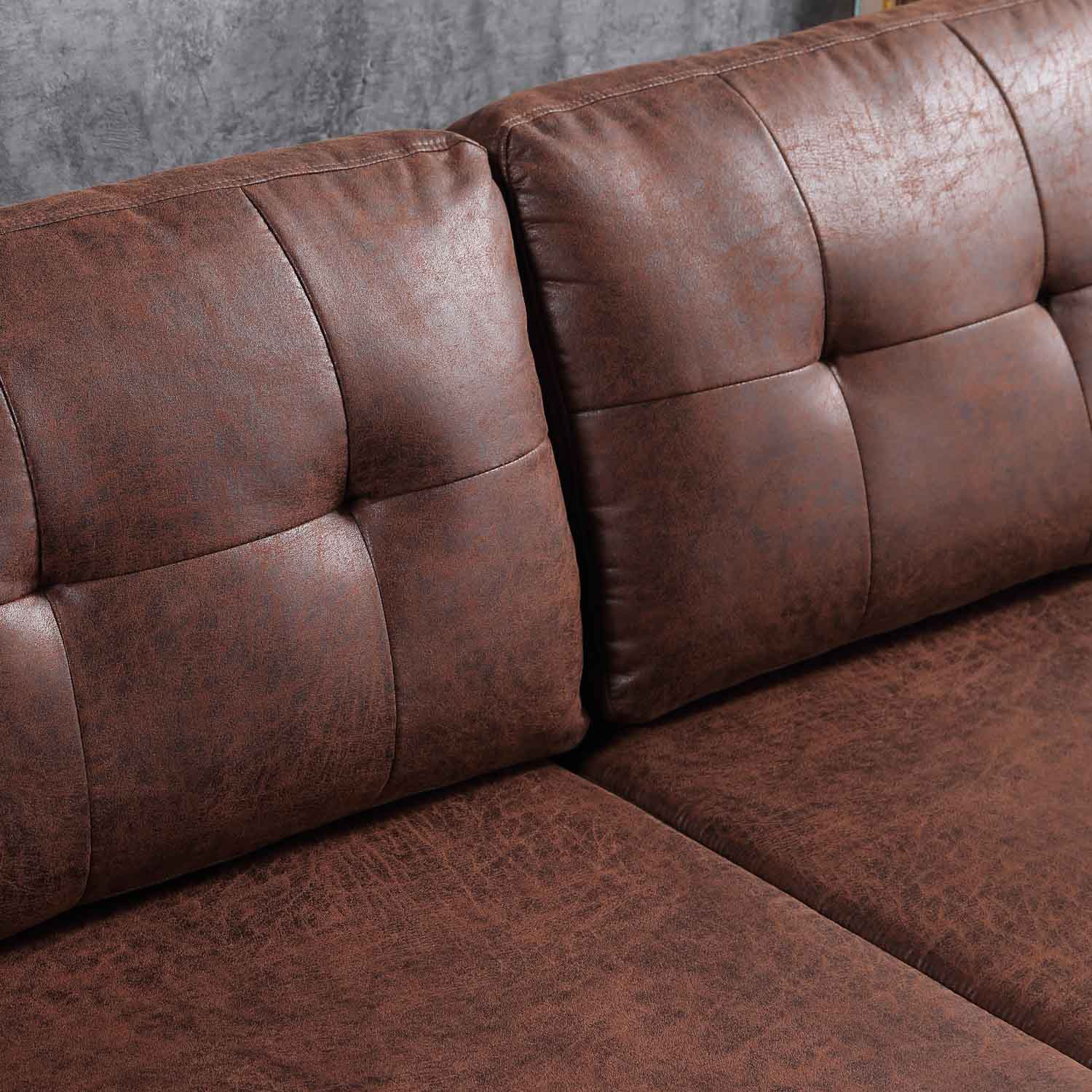 Ovios Living Room 98.42" Wide Flared Arm Suede Fabric or Leathair L Shaped Sofa with Ottoman-Dark Brown