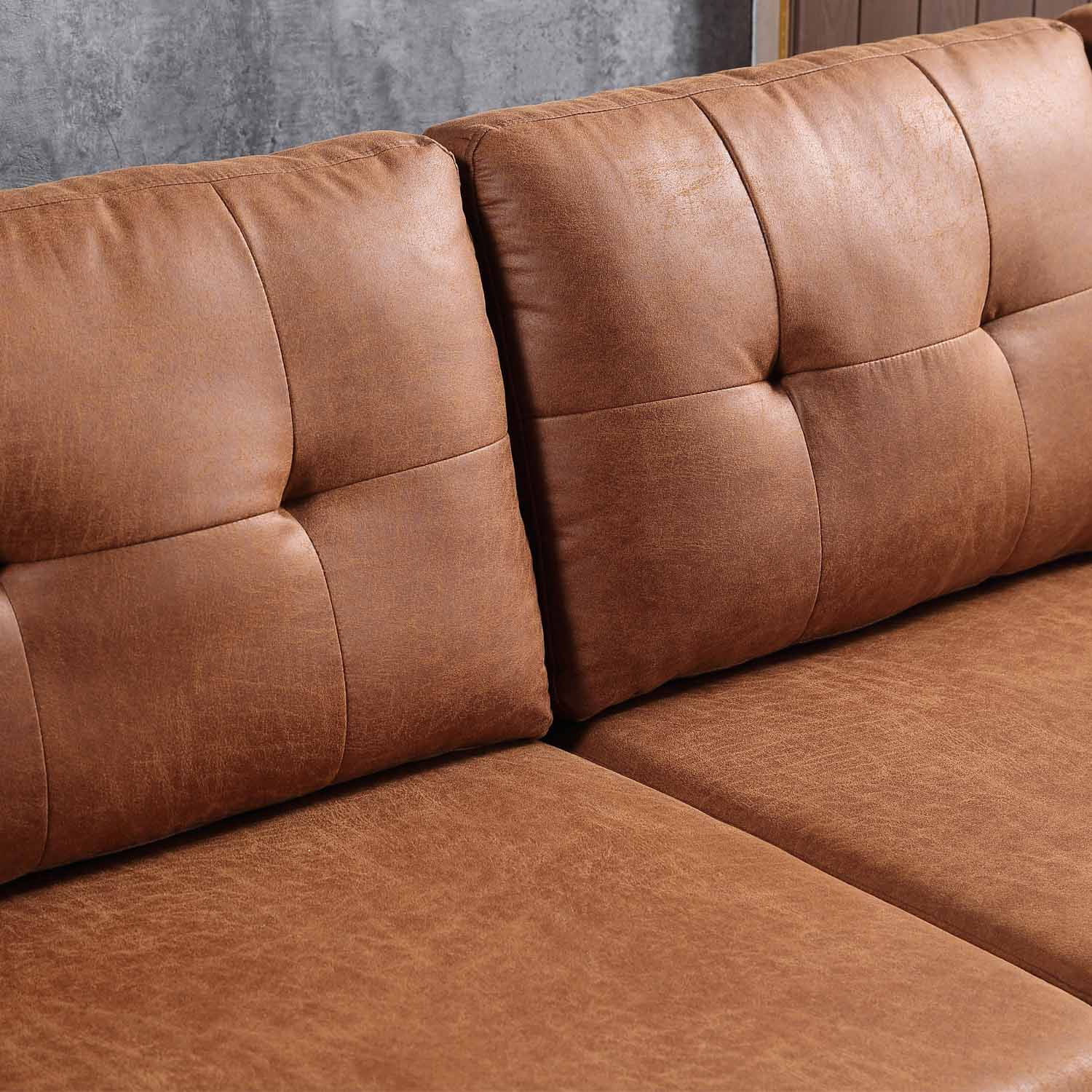 Ovios Living Room 98.42" Wide Flared Arm Suede Fabric or Leathair L Shaped Sofa with Ottoman-Light Brown